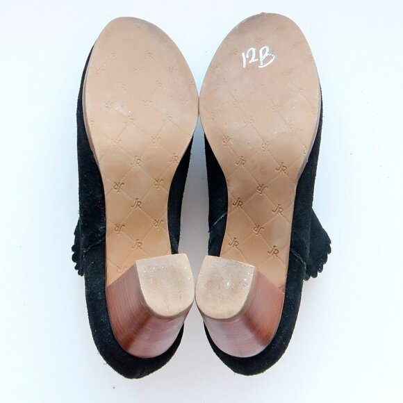 Jack Rogers Marianne Black Suede Leather Scallop Trim Ankle Boots Booties Size 8 - Picture 7 of 16